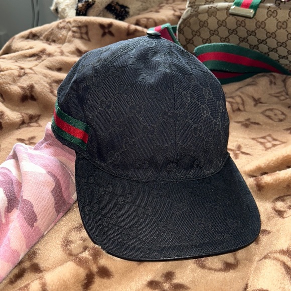 Original GG Canvas Black baseball cap with Web - Picture 1 of 6